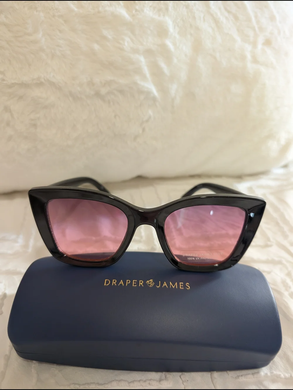 Draper James Black Cat-Eye Sunglasses with Pink Lenses